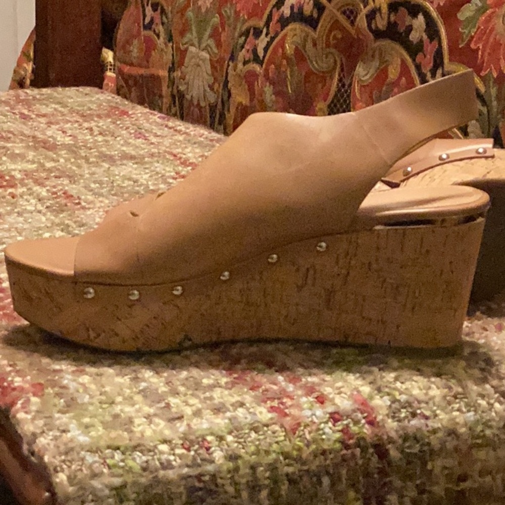 Marc Fisher Tan Wedge Sandals with Slingback Strap